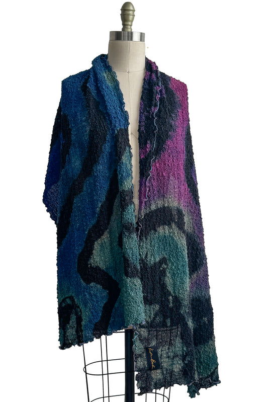 Bubble Shawl | Bubble Silk | River Dye | Eggplant, Black, Turquoise & Blue