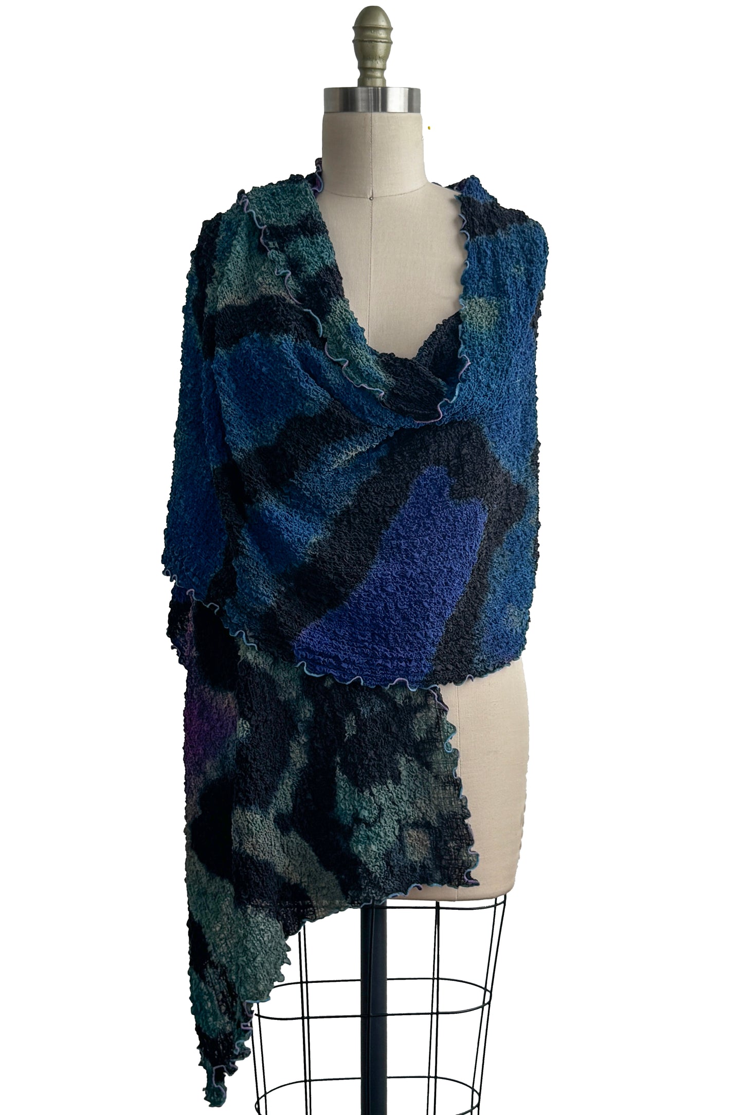 Bubble Shawl | Bubble Silk | River Dye | Eggplant, Black, Turquoise & Blue