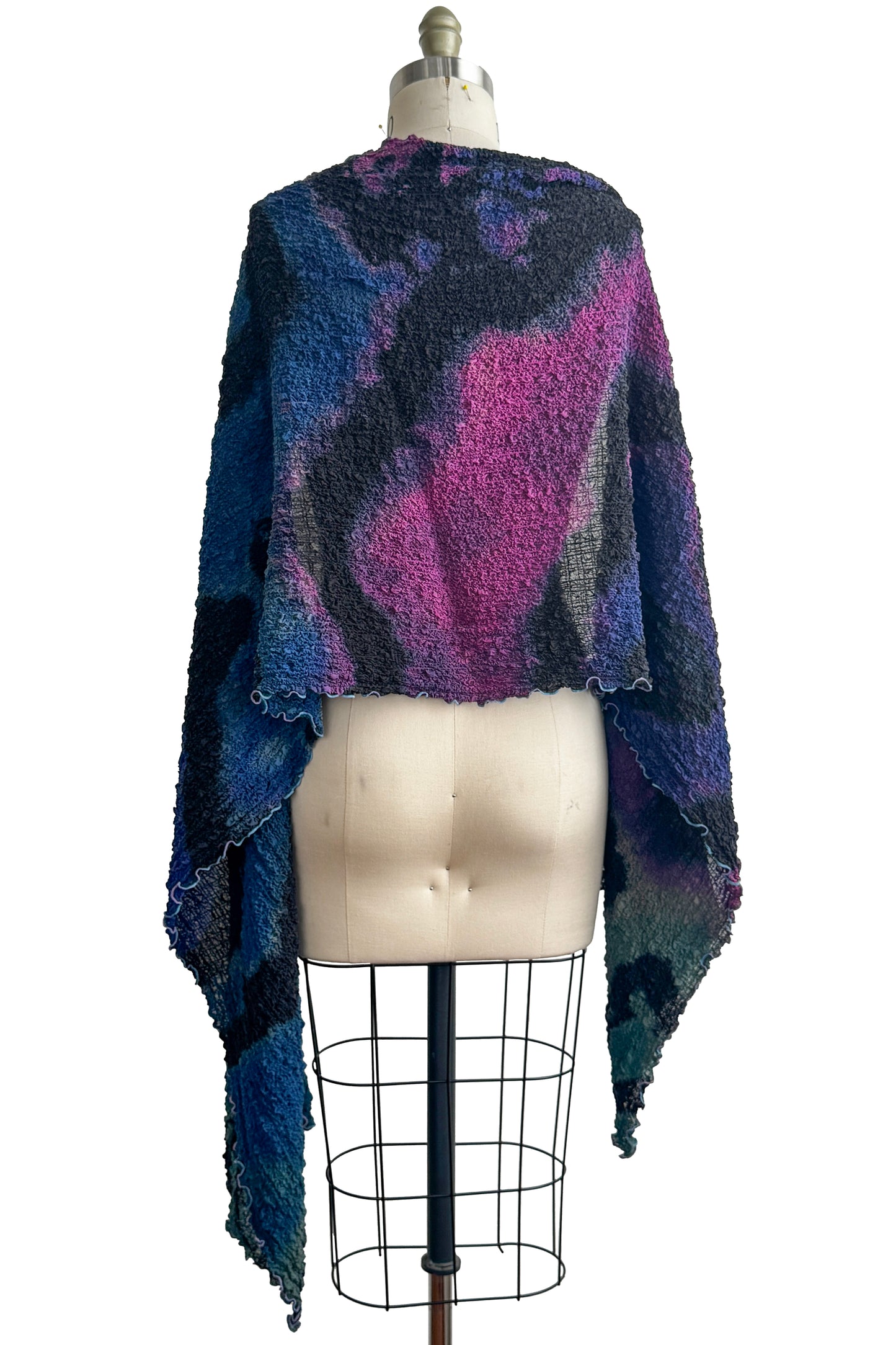 Bubble Shawl | Bubble Silk | River Dye | Eggplant, Black, Turquoise & Blue
