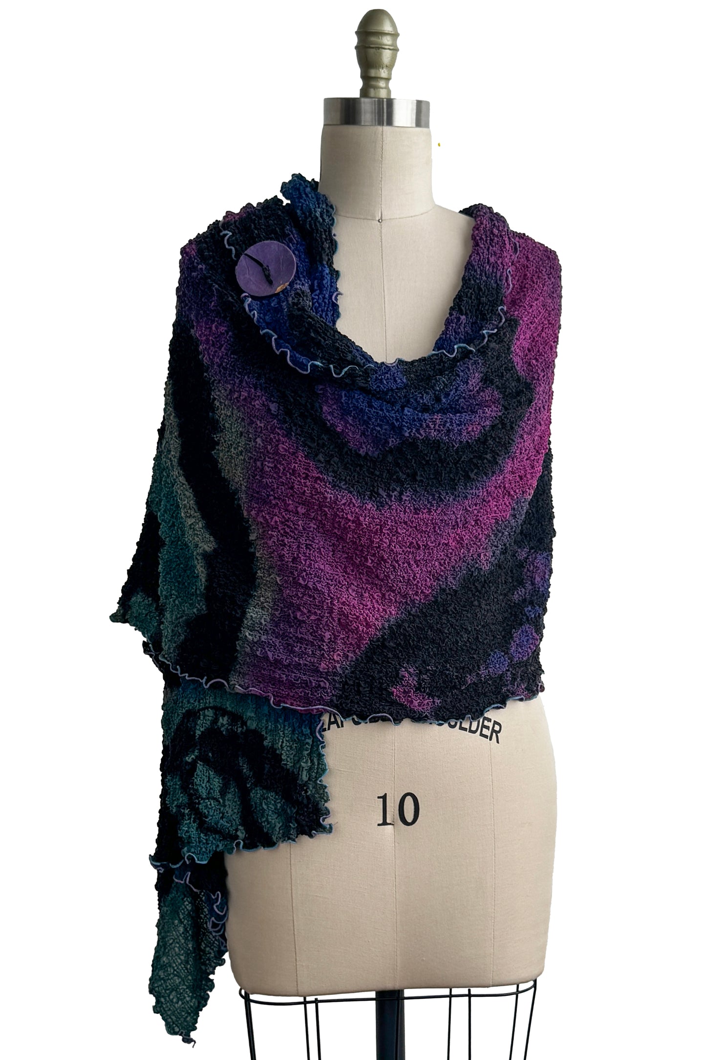 Bubble Shawl | Bubble Silk | River Dye | Eggplant, Black, Turquoise & Blue