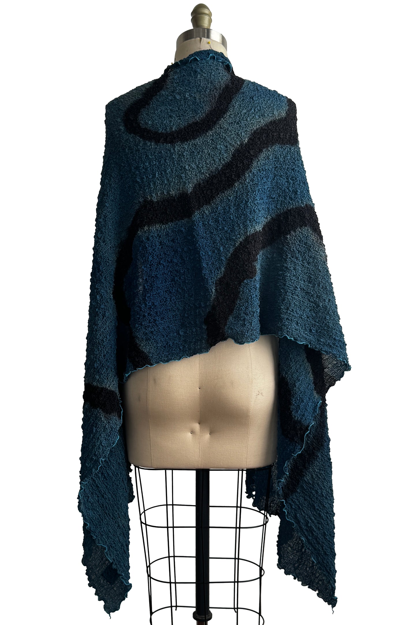 Bubble Shawl | Bubble Silk | River Dye | Turquoise, Black & Blue