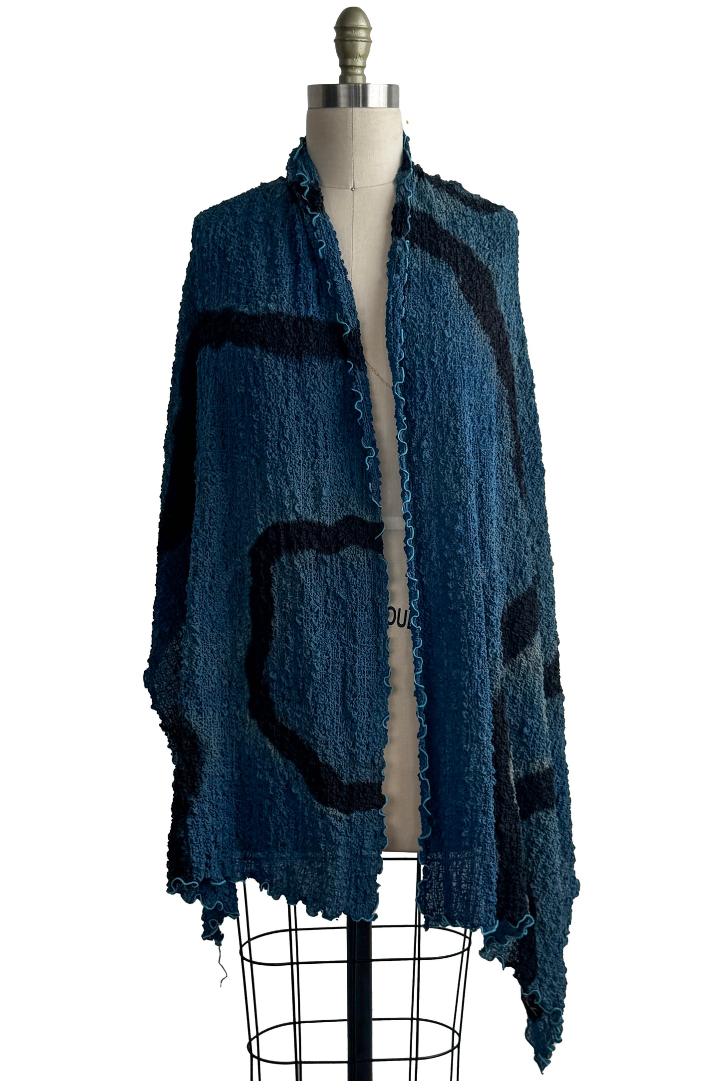 Bubble Shawl | Bubble Silk | River Dye | Turquoise, Black & Blue