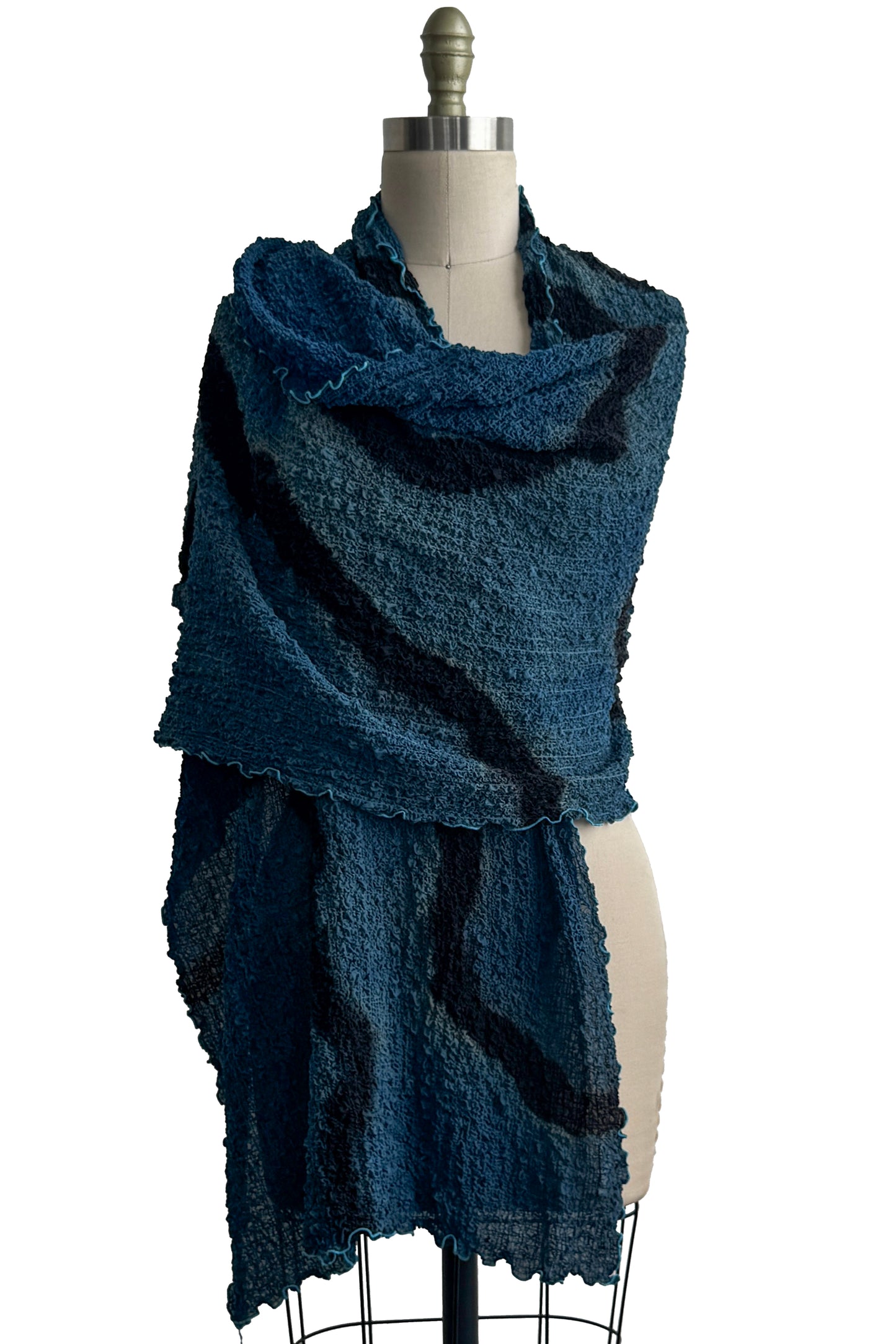 Bubble Shawl | Bubble Silk | River Dye | Turquoise, Black & Blue