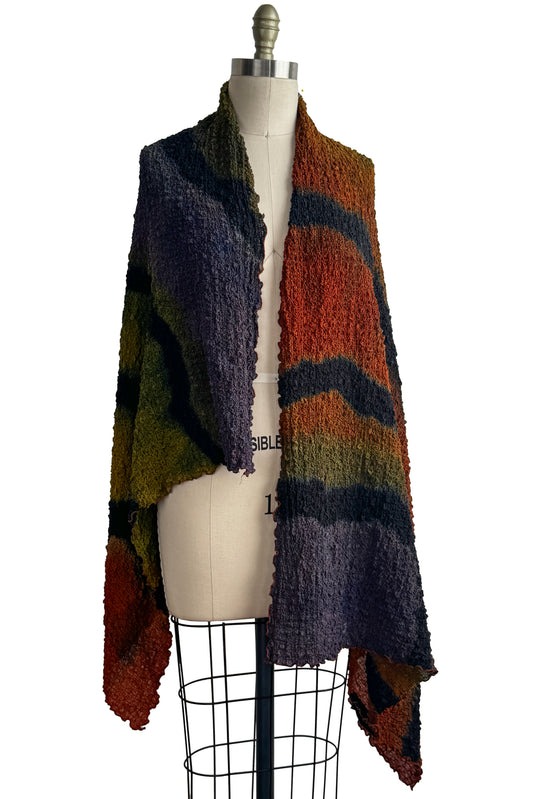 Bubble Shawl | Bubble Silk | River Dye | Olive, Purple, Black & Dark Orange