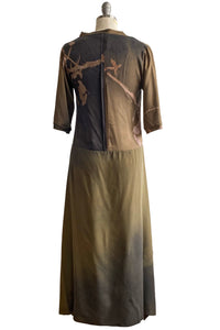 Marais Dress in Stretch Silk & Crepe De Chine w/ Cotton Print - Tan & Charcoal Small