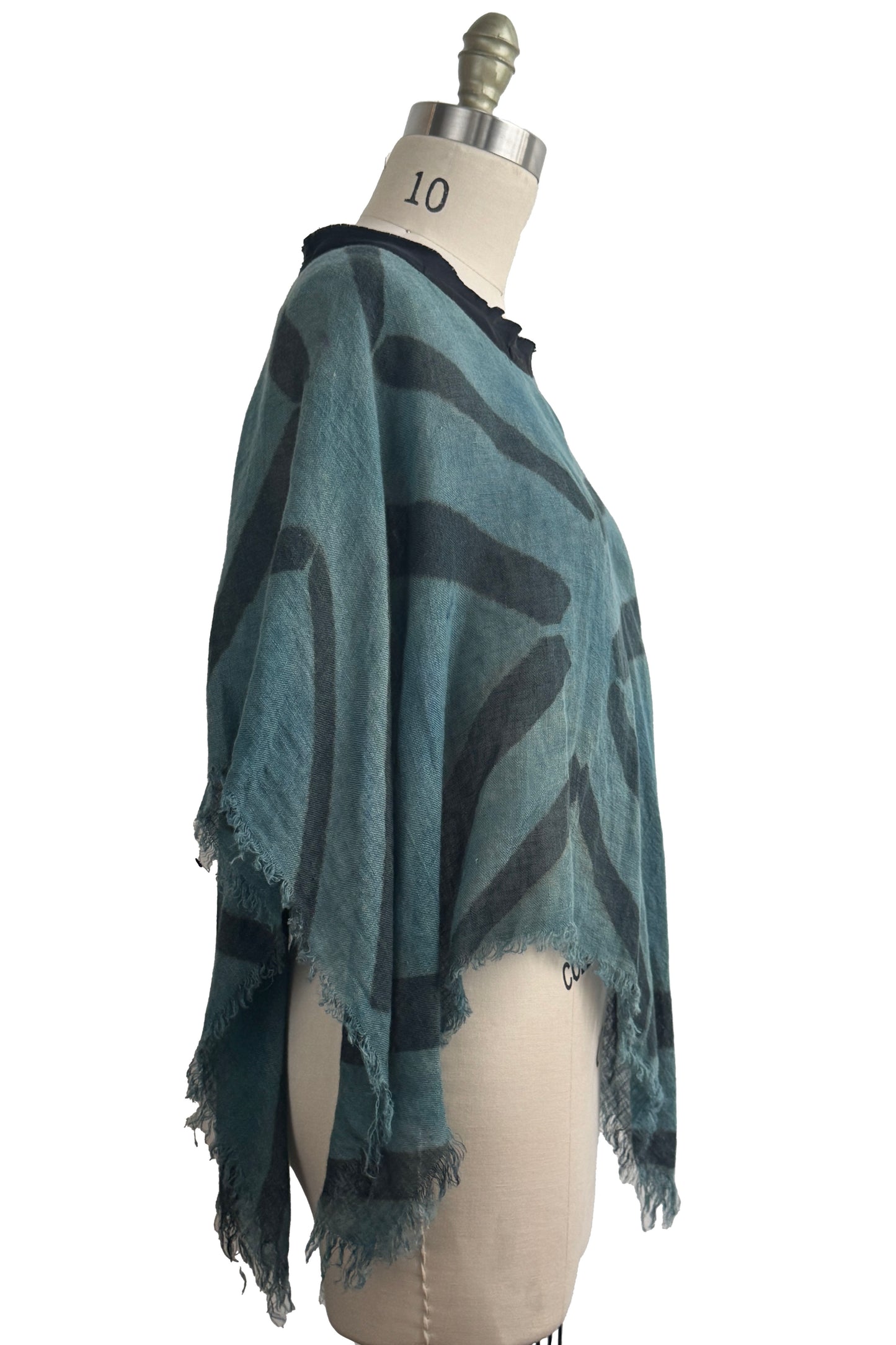 Open Weave Poncho w/ Silk Trim | Open Weave Linen | Itajime Dye | Black & Indigo