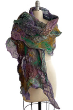 Load image into Gallery viewer, Felted Organza Shawl - Purple &amp; Green Multi

