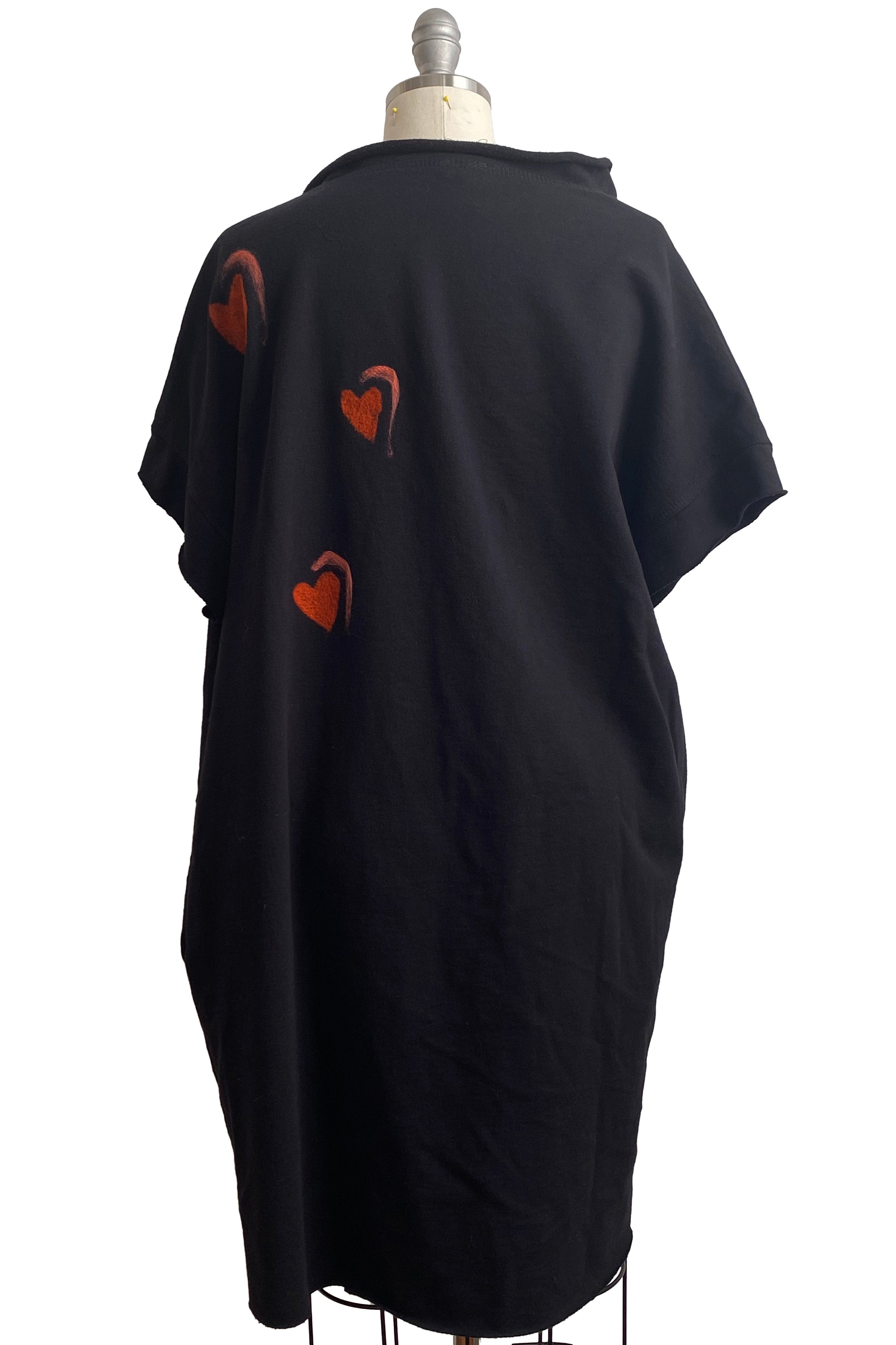 Petra Tunic Knit w/ Felted Hearts - Black, Pink, & Red - Large