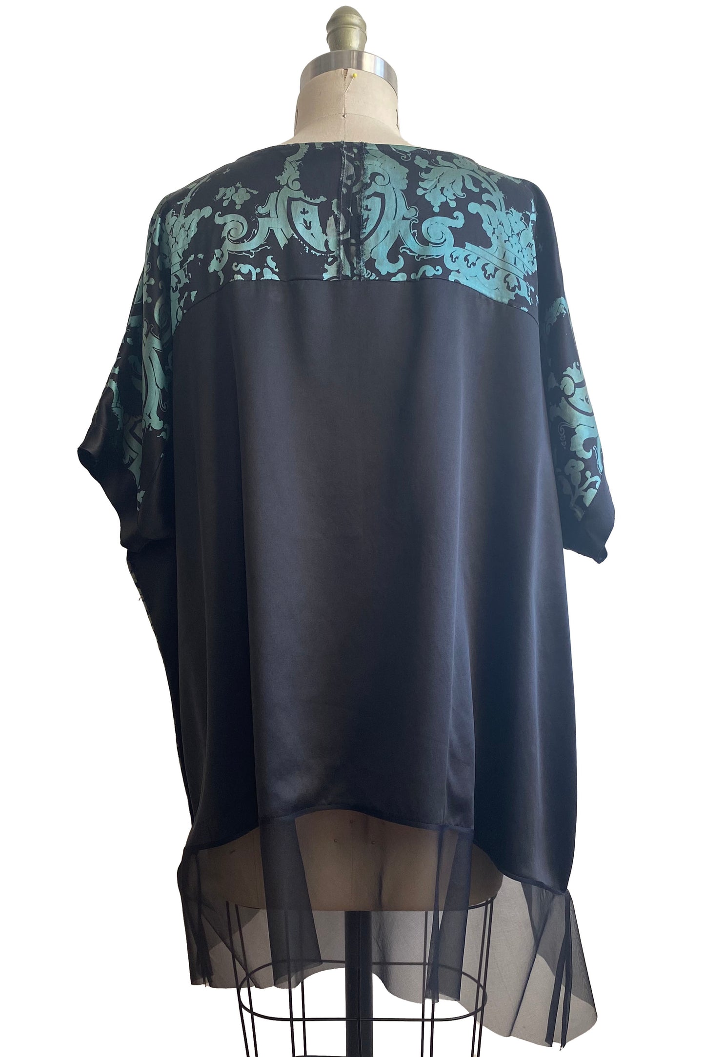 Deb Tunic w/ Wallpaper Print and Organza Trim - Black & Aqua