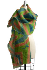 Load image into Gallery viewer, Open Weave Linen Shawl Wrap w/ Itajime  - Blue, Green, Orange
