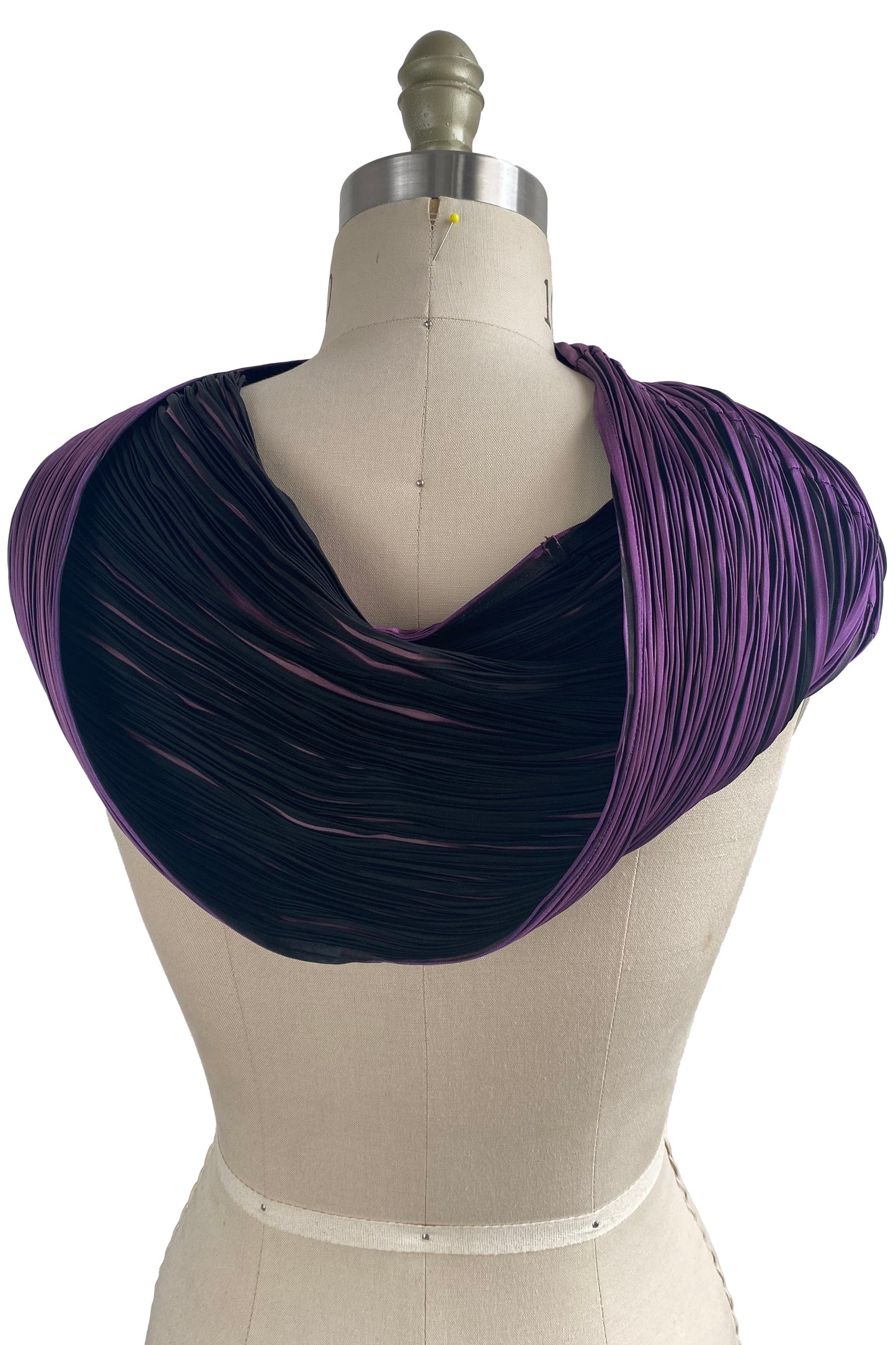 Shibori Pleated Silk Cowl - Purple & Black