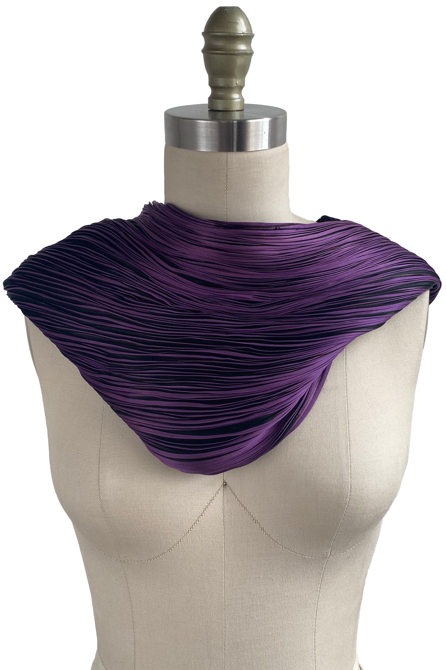 Shibori Pleated Silk Cowl - Purple & Black