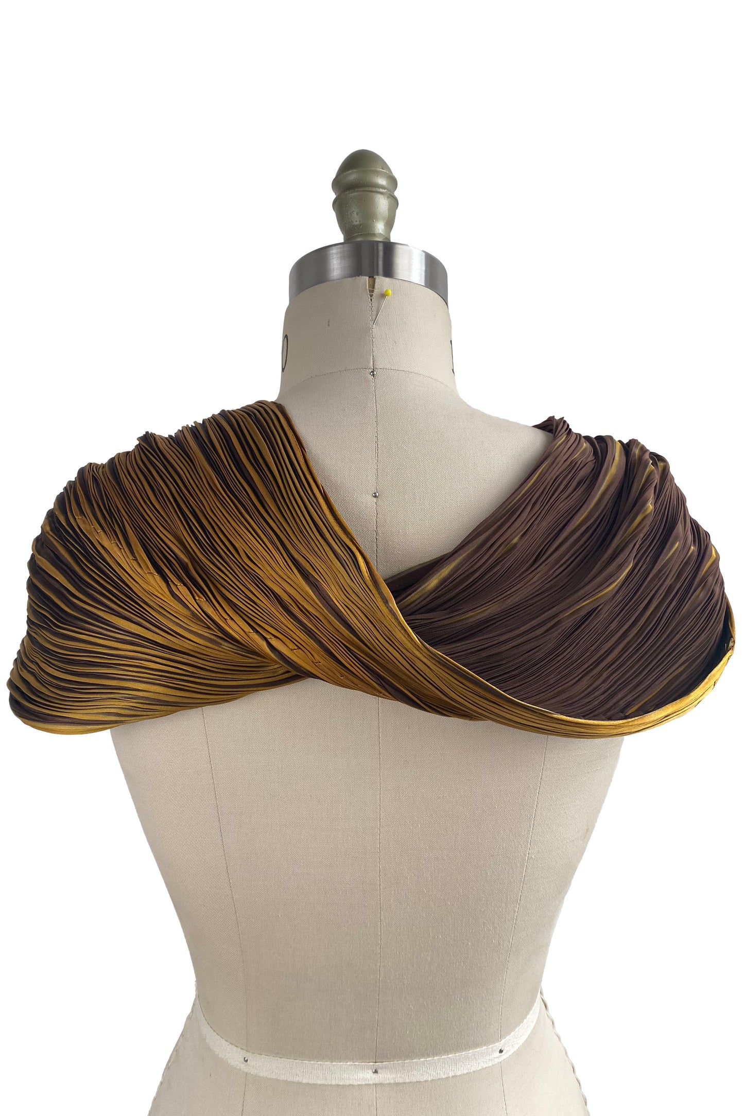 Shibori Pleated Silk Cowl - Gold & Brown