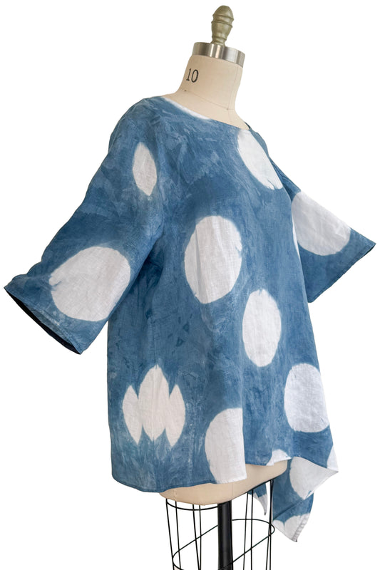 Asymmetrical Top in Linen - Itajimie Dye - Indigo & White - Large