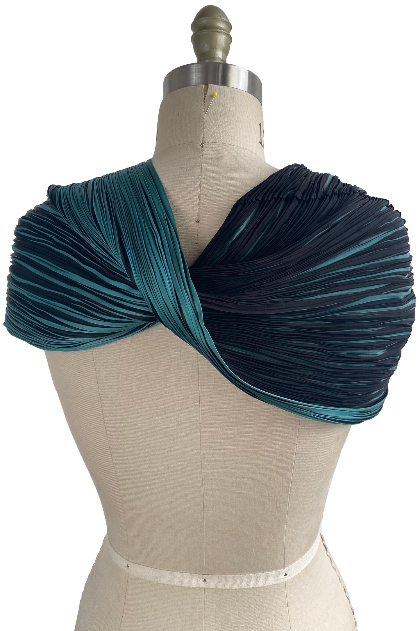 Shibori Pleated Silk Cowl - Turquoise & Black