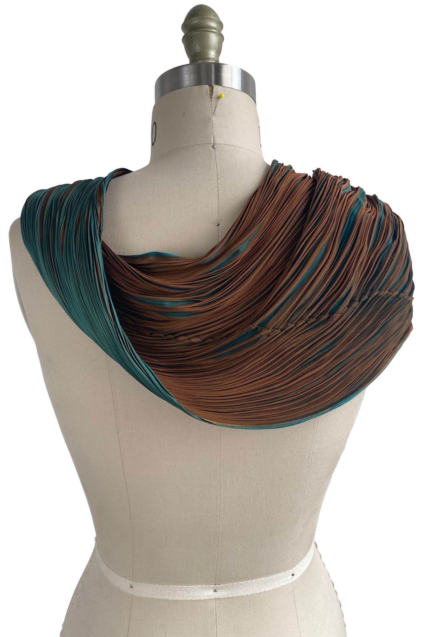 Shibori Pleated Silk Cowl - Turquoise & Brown