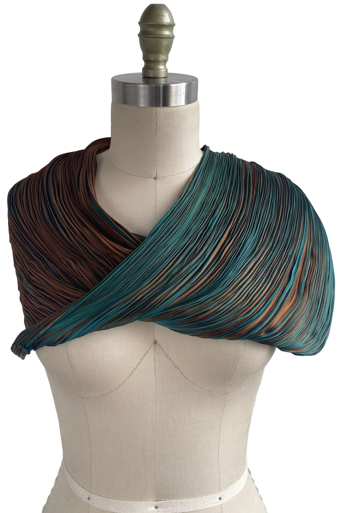 Shibori Pleated Silk Cowl - Turquoise & Brown