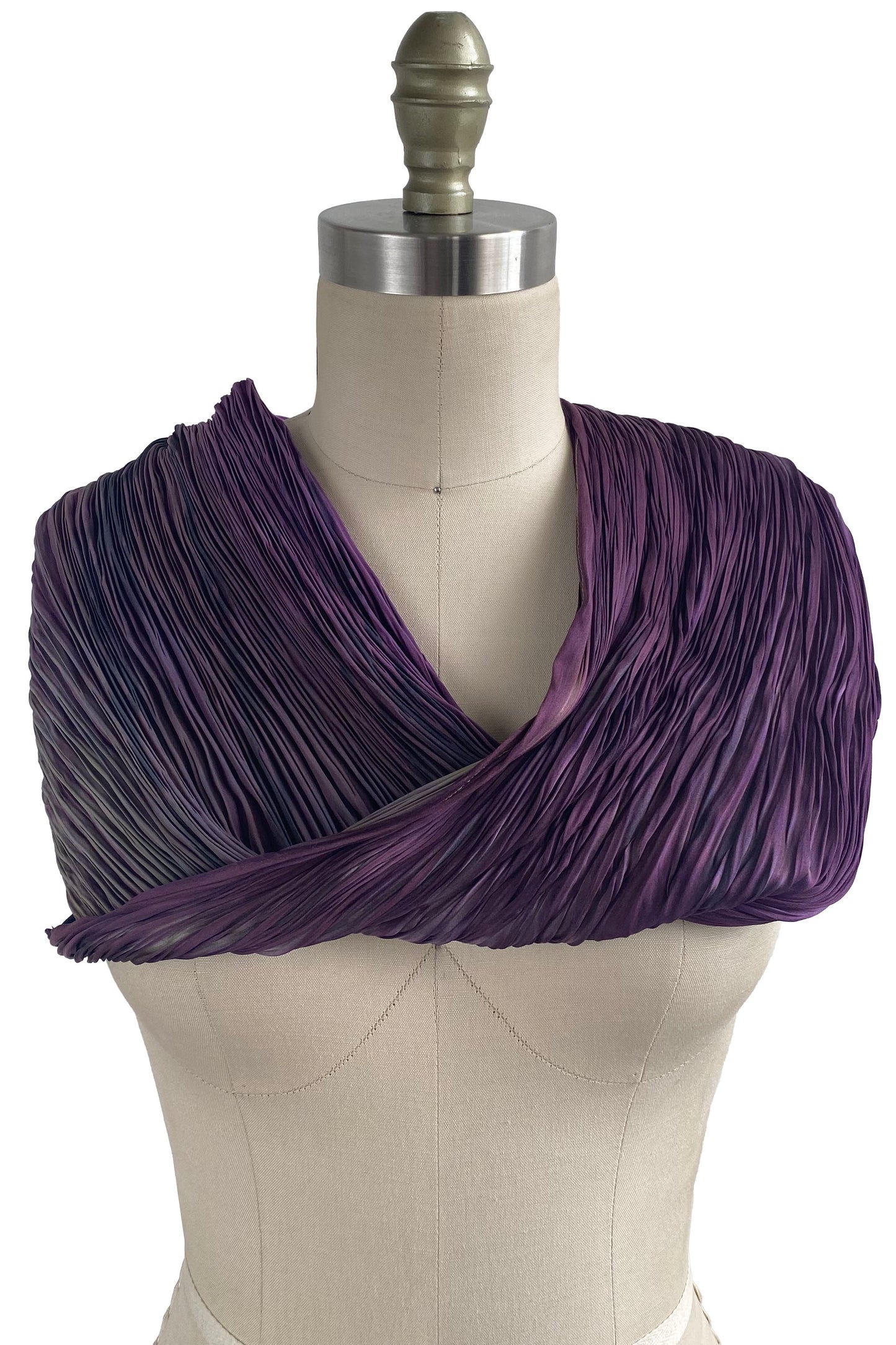 Shibori Pleated Silk Cowl - Purple & Grey