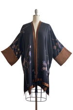 Load image into Gallery viewer, Lucianne Kimono in Silk Charmeuse w/ Cotton Print - Black &amp; Brown - One Size
