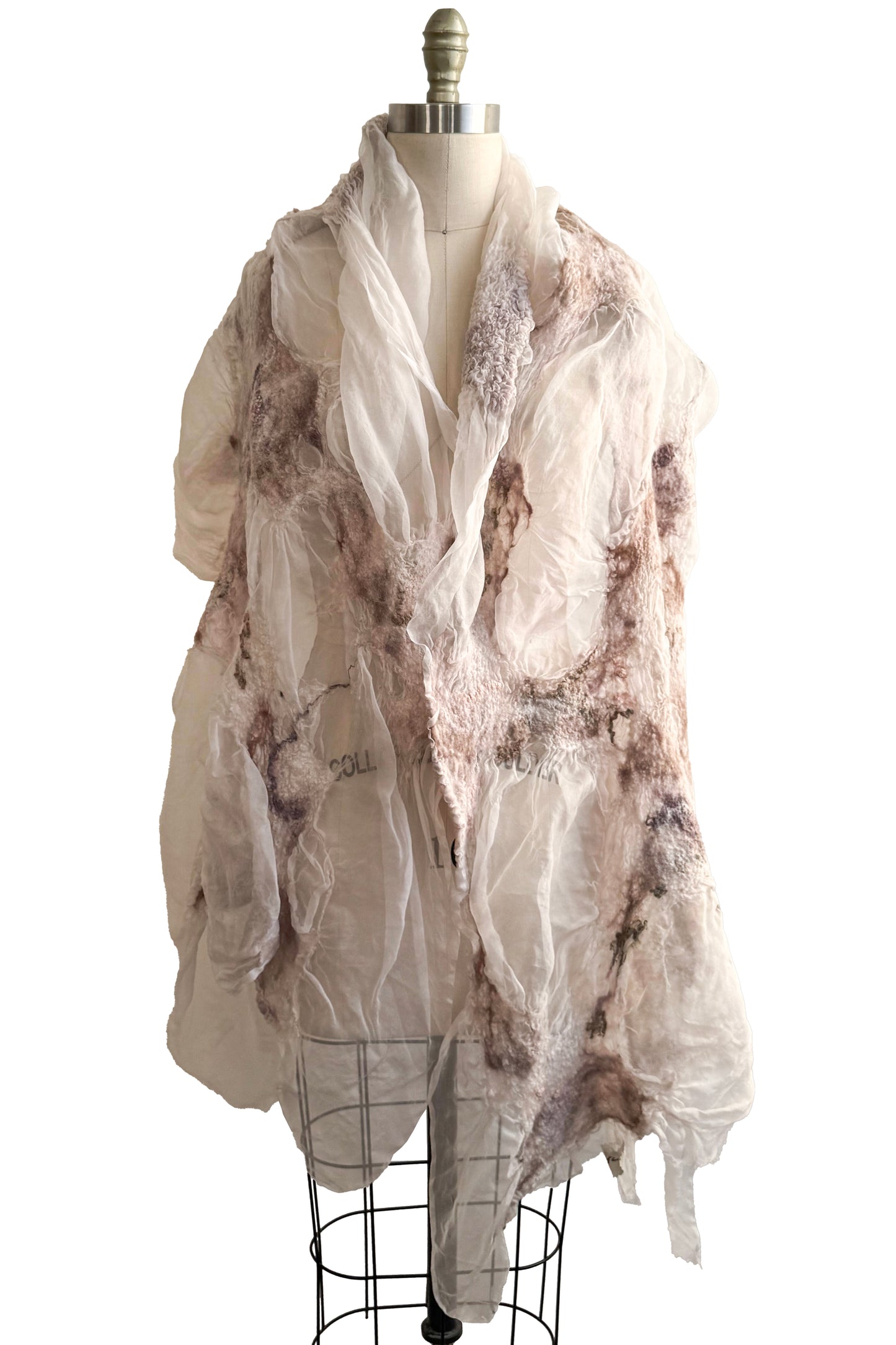 Felted Organza Shawl - White & Mauve