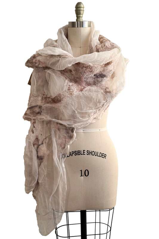 Felted Organza Shawl - White & Mauve