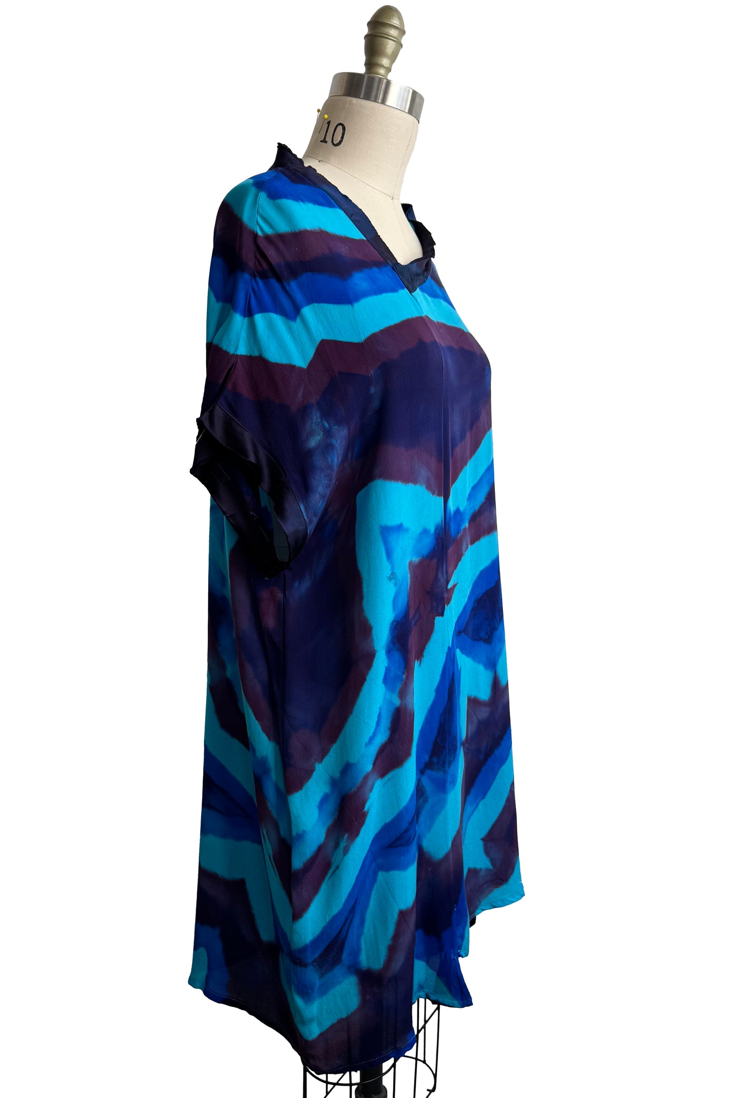 Petra Tunic Silk Georgette w/ Itajime Dye - Blue, Black & Purple - Small