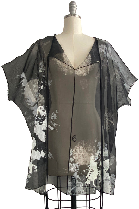 Jo Top Silk Organza w/ Bramble Print - Black & White