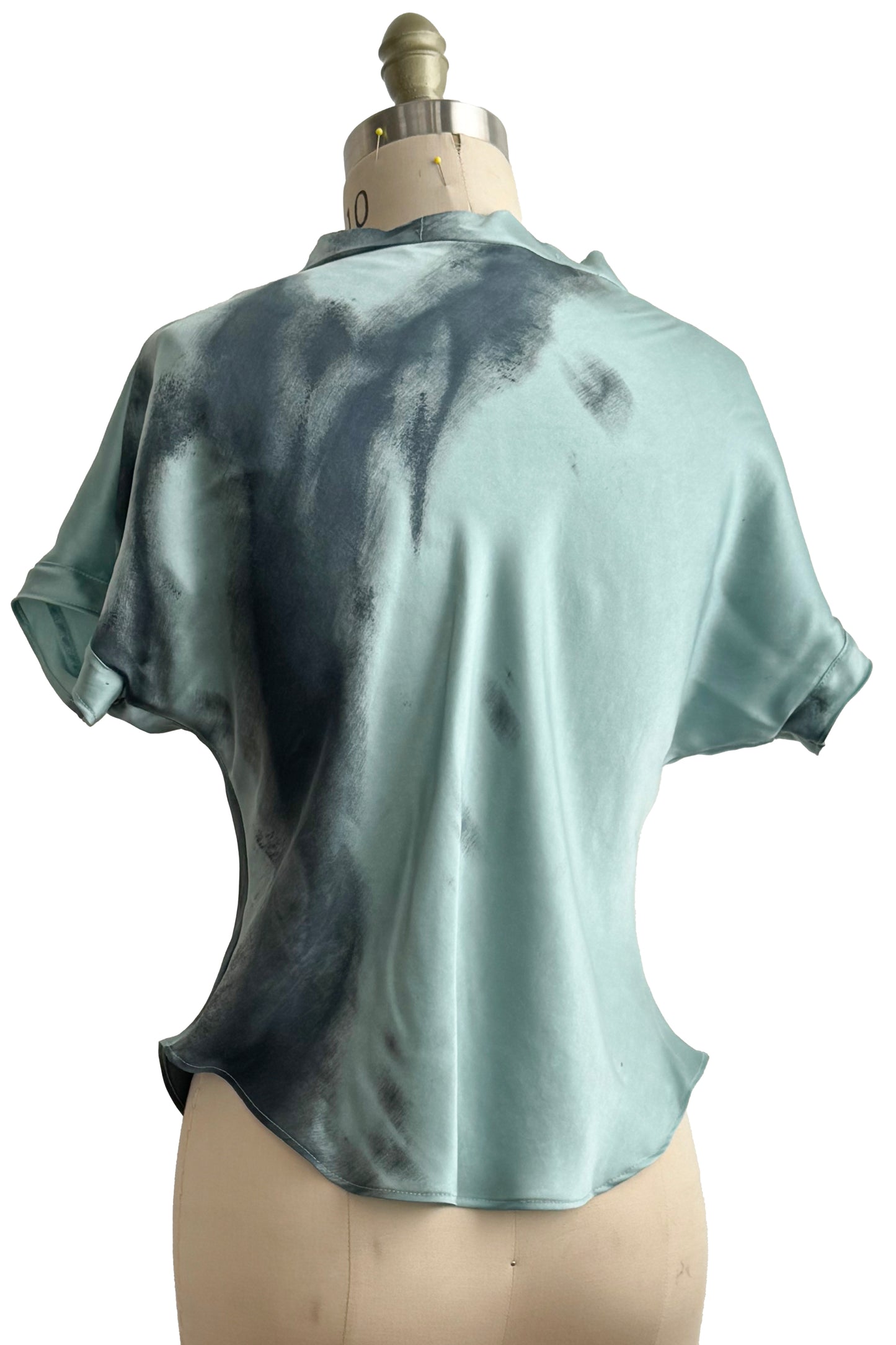 Jen Top in Stretch Silk w/ Spray Dye - Aqua & Grey - Small