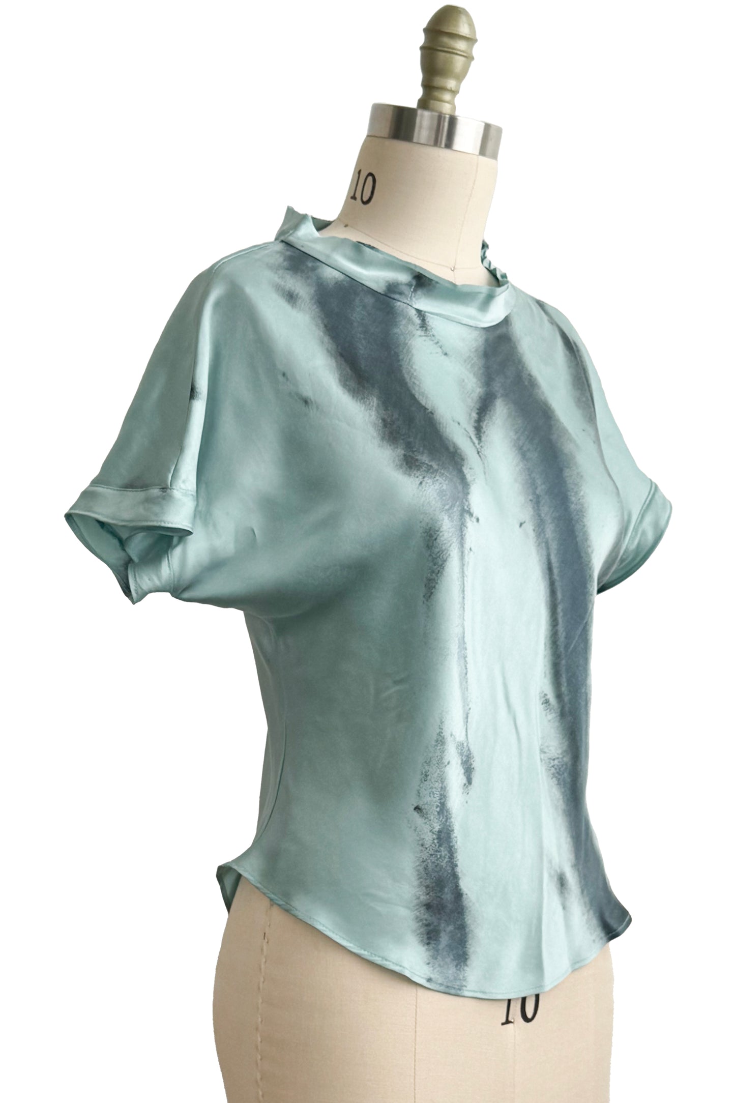 Jen Top in Stretch Silk w/ Spray Dye - Aqua & Grey - Small