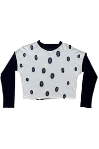 Jen Long Sleeve T-Shirt with Wool Applique - White with Black & Grey - Small