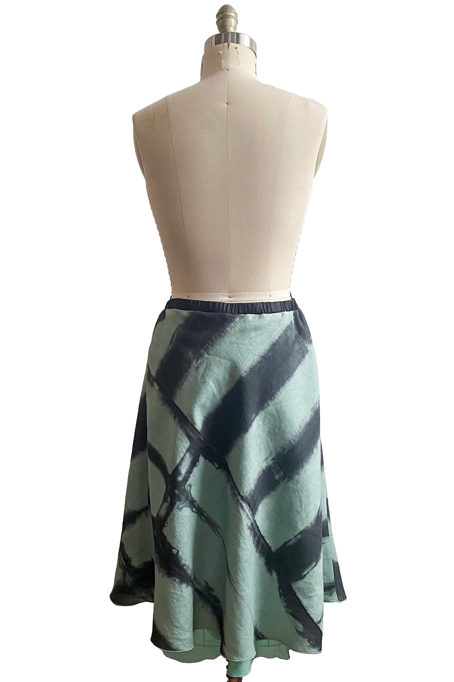 Toulouse Skirt w/ Shibori Itajime Dye - Sage & Charcoal - Medium