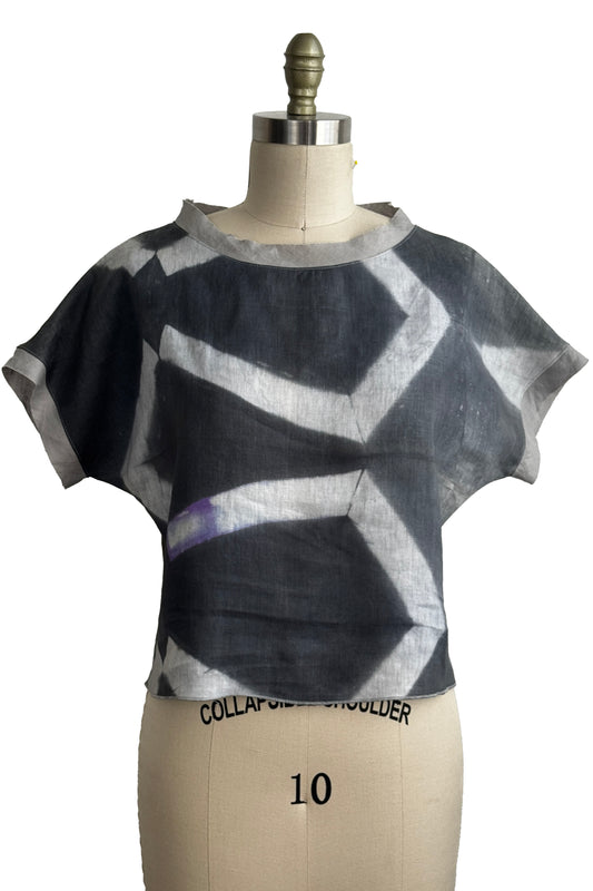 Jen Top | Linen | Itajime Dye | Sticks | Grey & White | Small