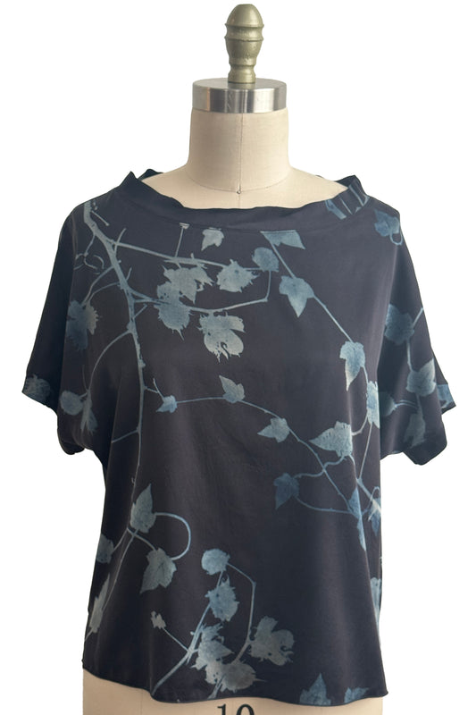 Jen Top | Silk Charmeuse | Cotton & Vine Print | Natural & Navy | Medium