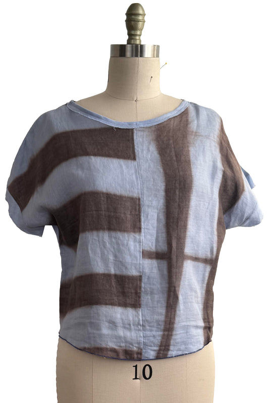 Jen Top | Pieced Linen | Itajimie Dye | Light Blue & Grey | Small