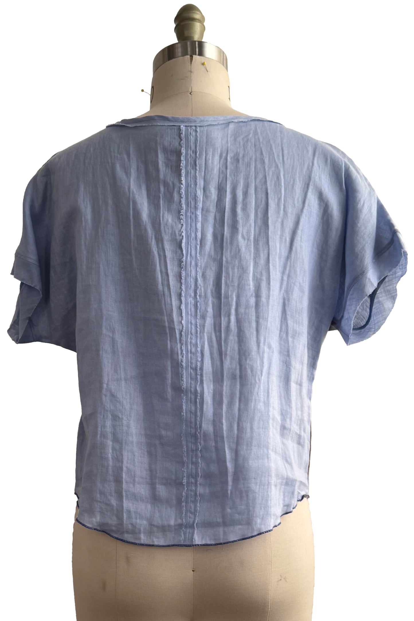 Jen Top | Pieced Linen | Itajimie Dye | Light Blue & Grey | Small