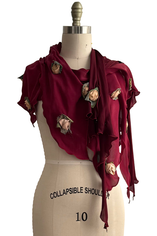 Flower Krazy Scarf | Silk Georgette | Burgundy & Blush Peach