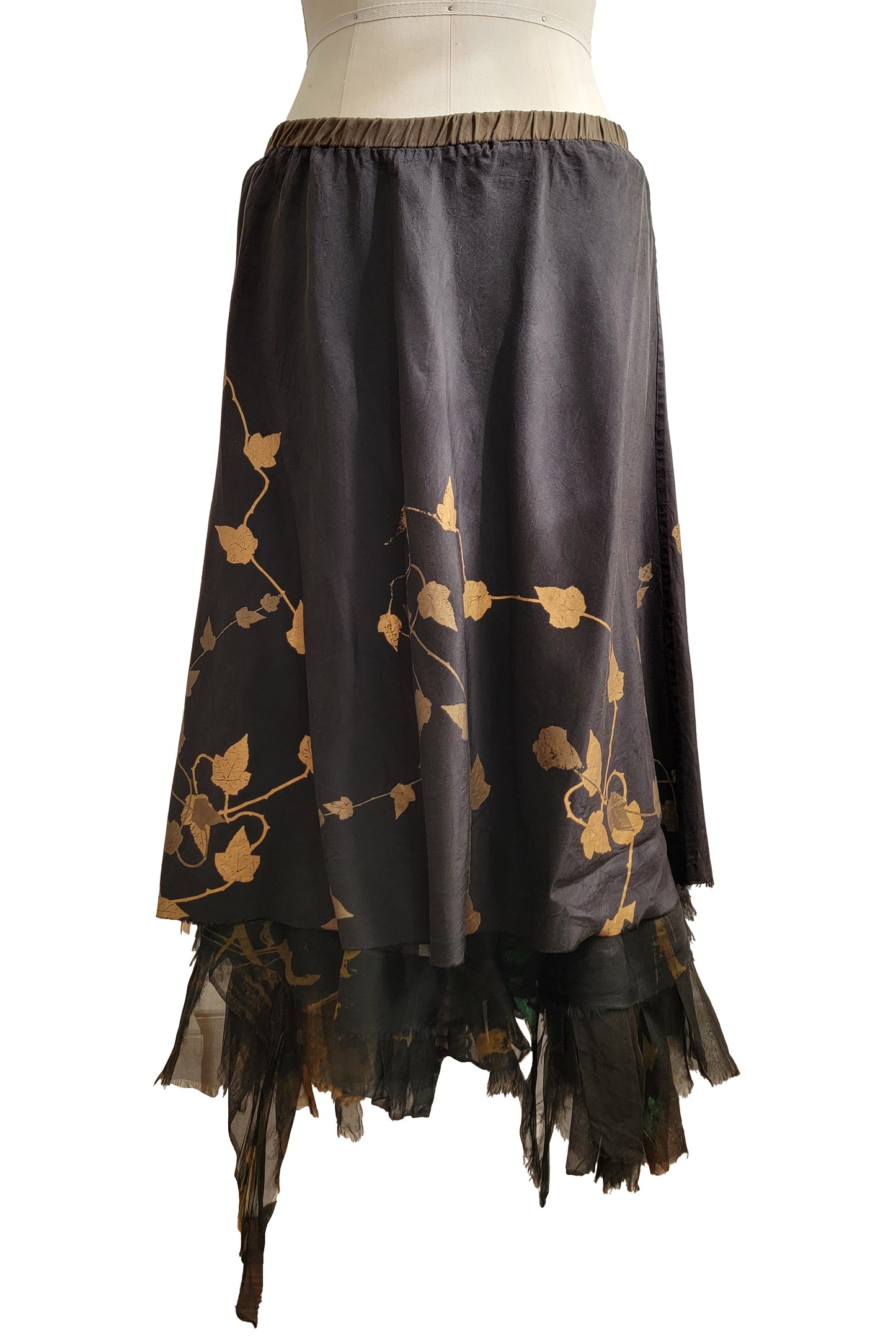 Toulouse Reversable Skirt w/ Cotton & Reverse Vine Print - Black & Gold