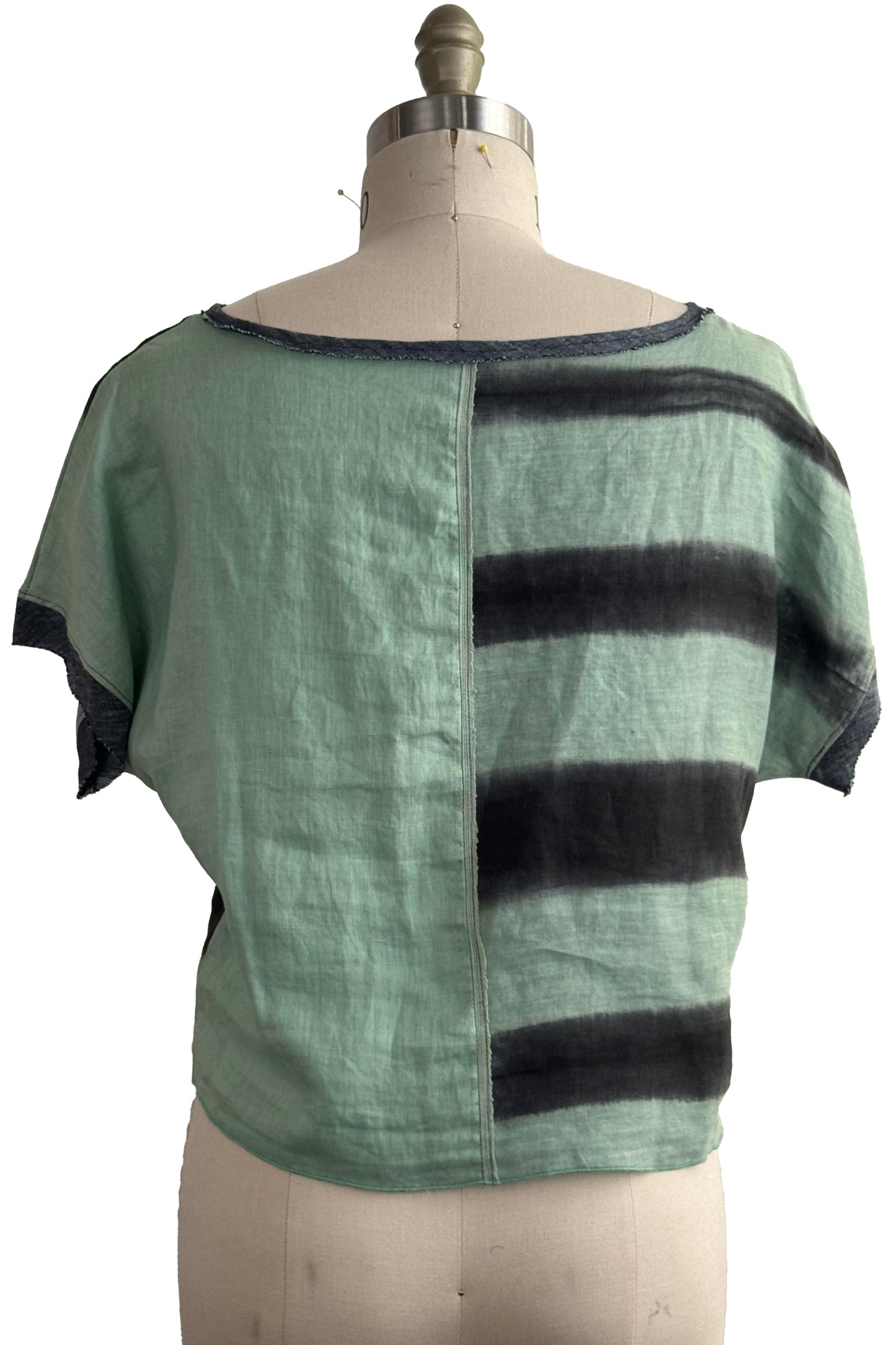 Jen Top | Pieced Linen | Itajimie Dye | Light Green & Grey | Small