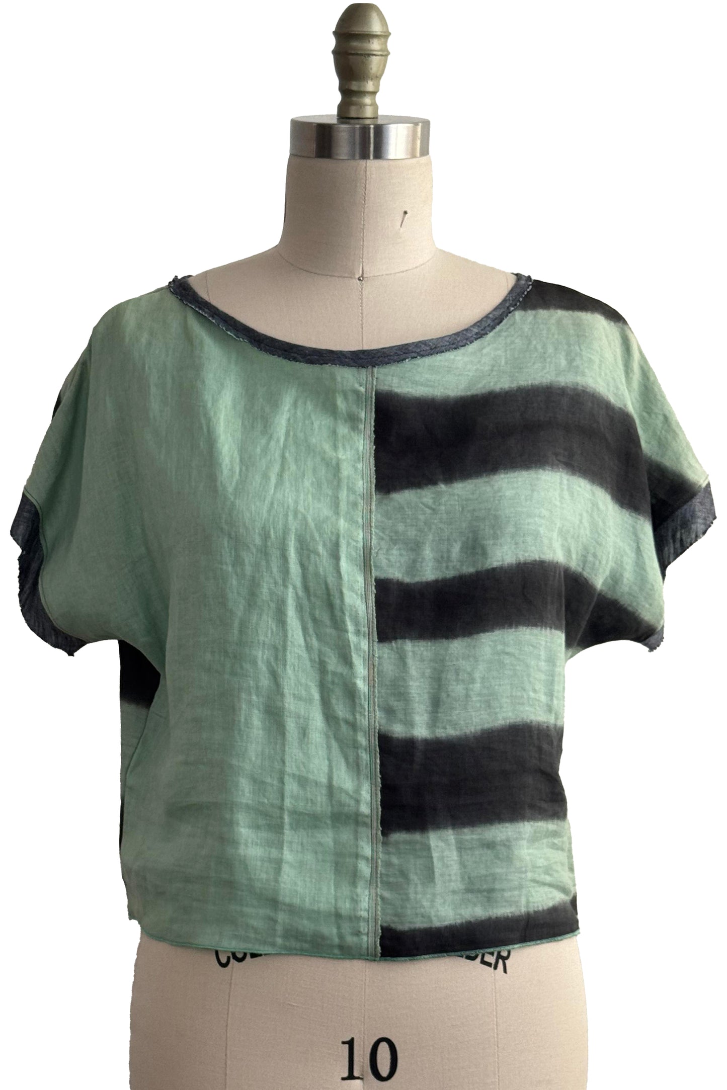 Jen Top | Pieced Linen | Itajimie Dye | Light Green & Grey | Small