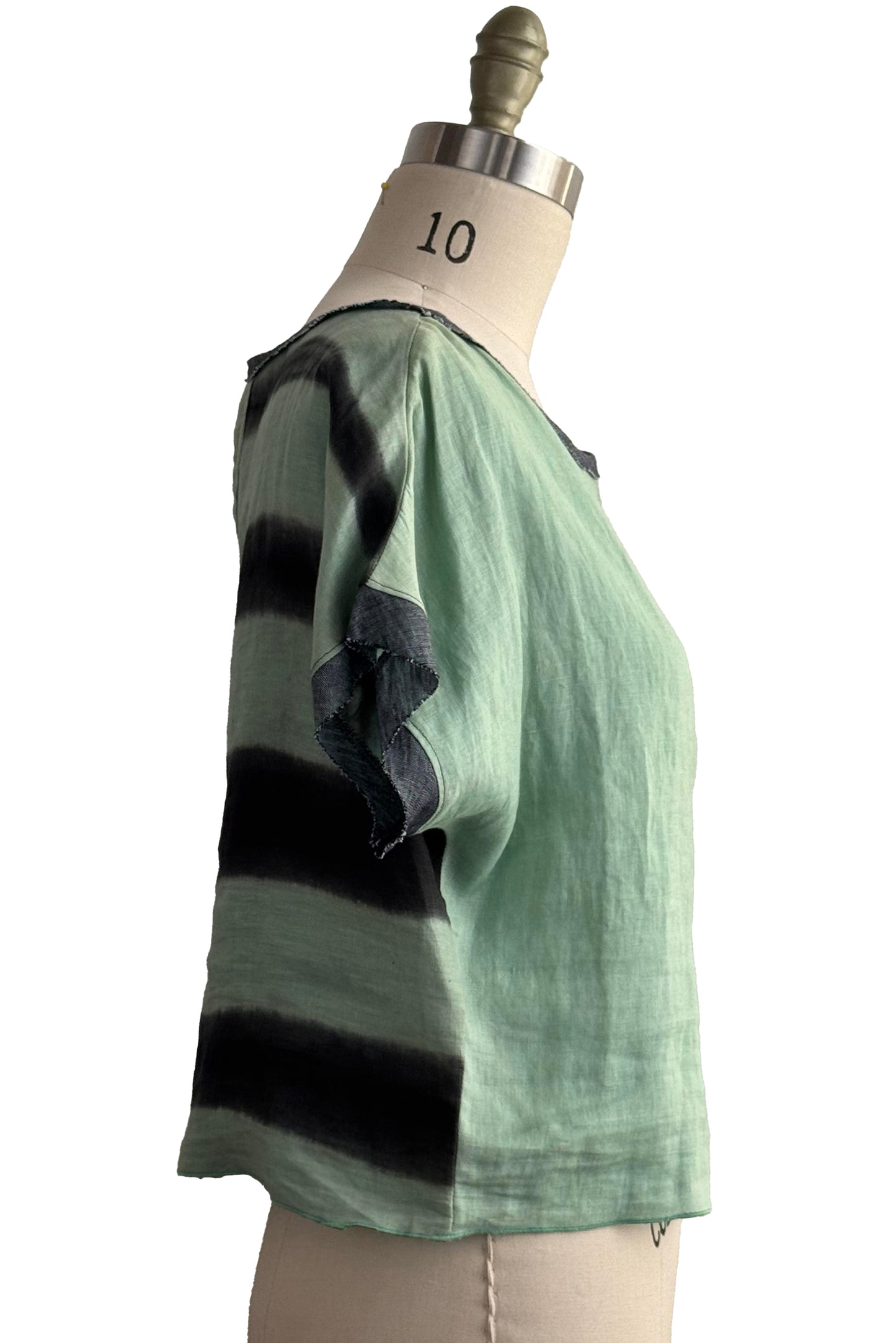 Jen Top | Pieced Linen | Itajimie Dye | Light Green & Grey | Small