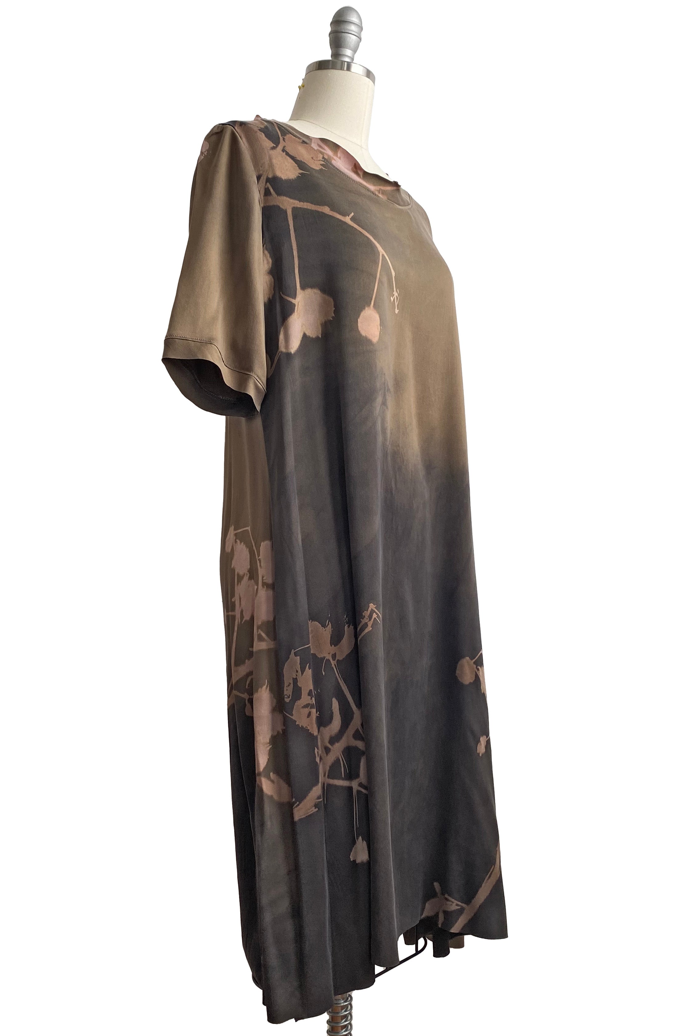 Jazzyfest Dress in Silk w/ Cotton Print - Brown Ombré - Small