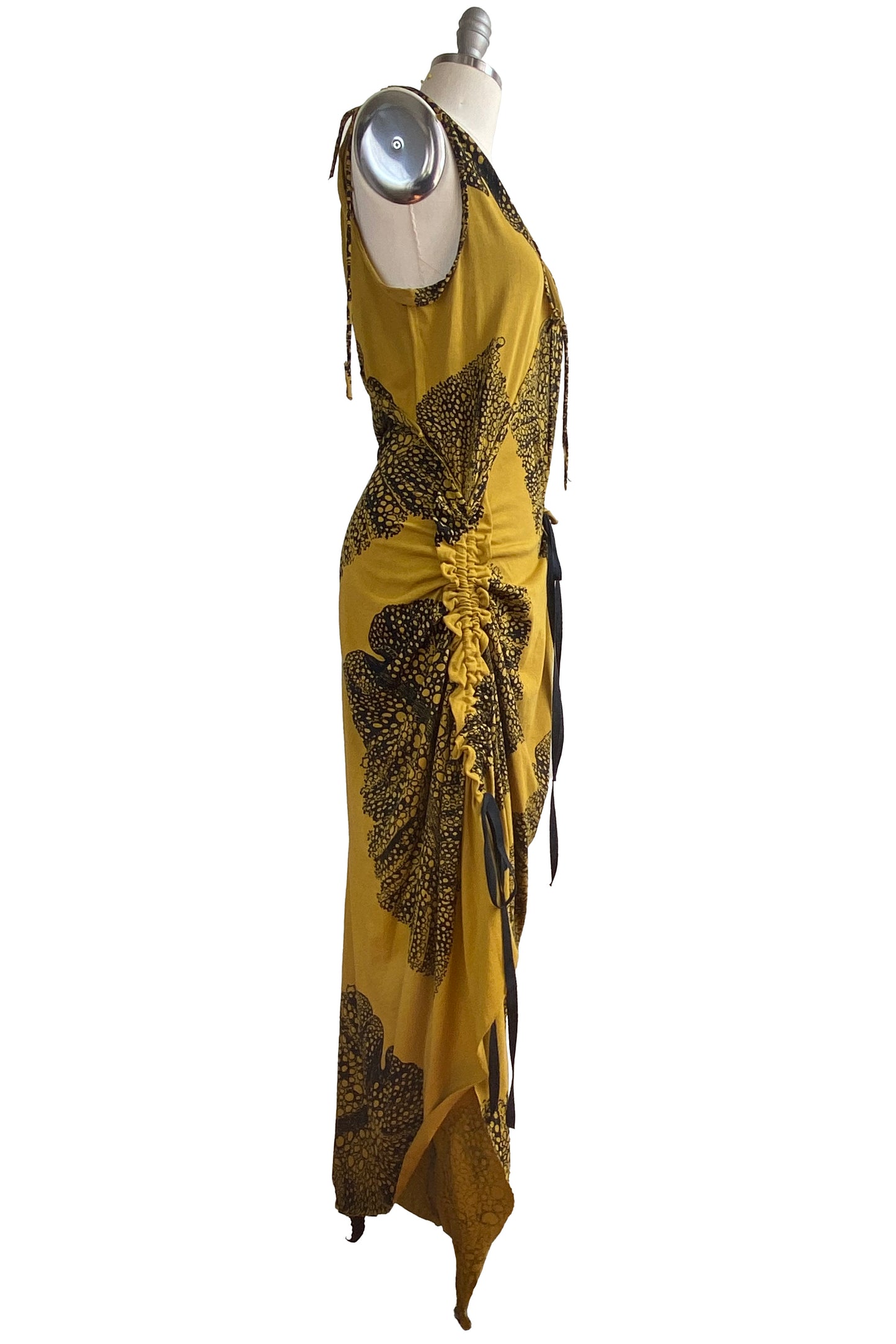 Godfrey Dress in Jersey - Big Leaf Print - Mustard - Large