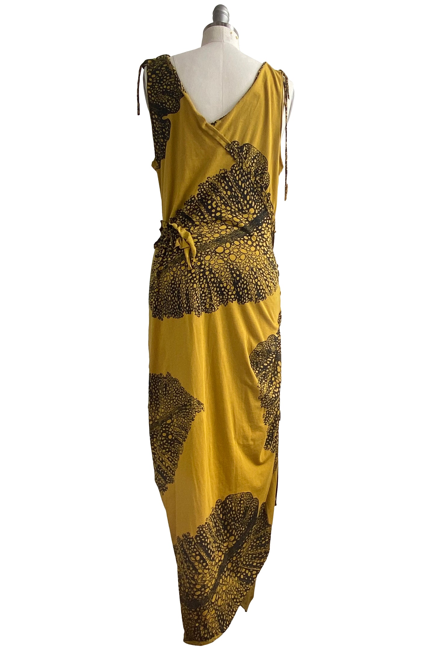 Godfrey Dress in Jersey - Big Leaf Print - Mustard - Large