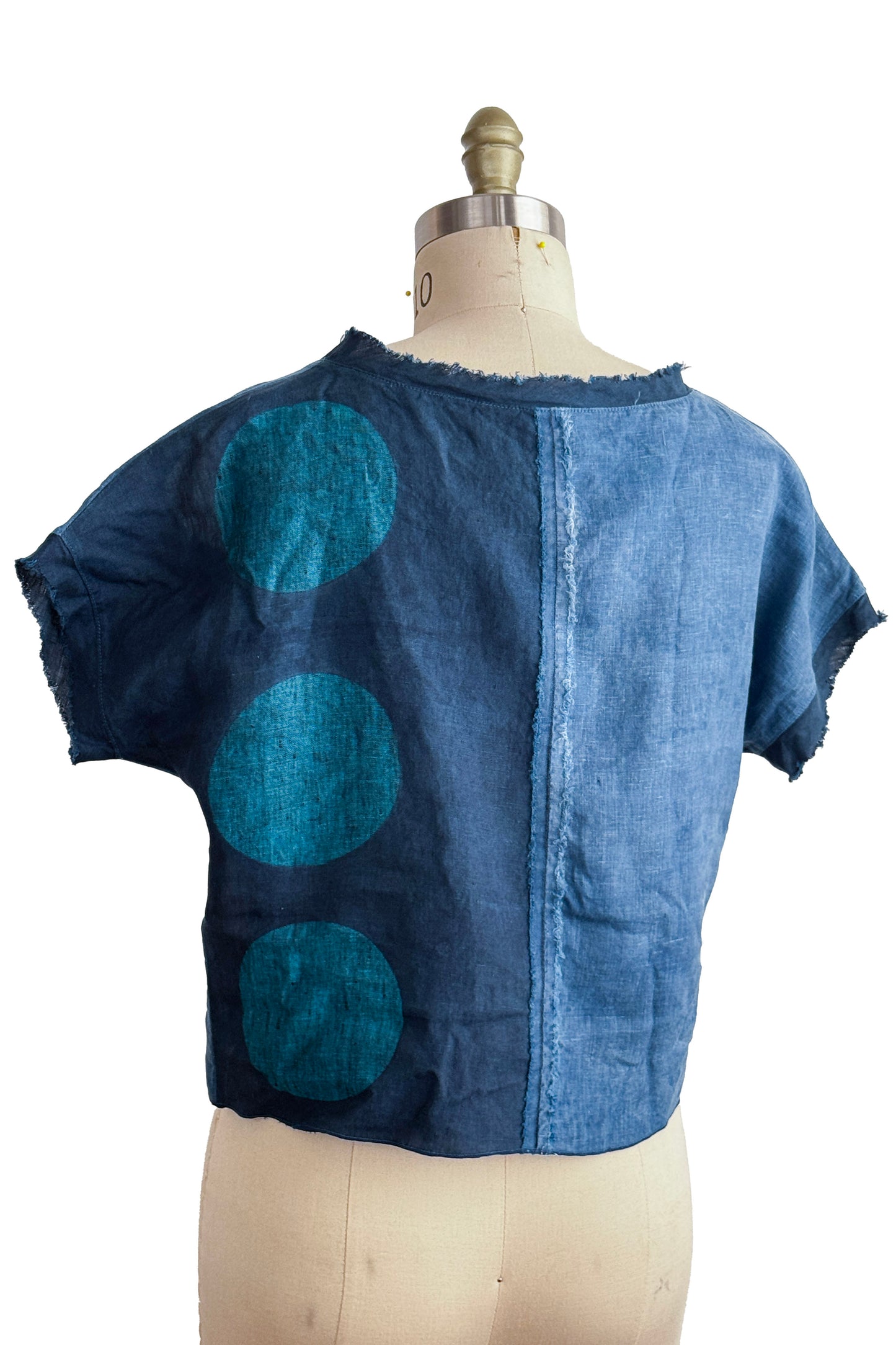 Jen Top | Linen | Itajime Dye | Cirlces | Indigo & White | Small (2)