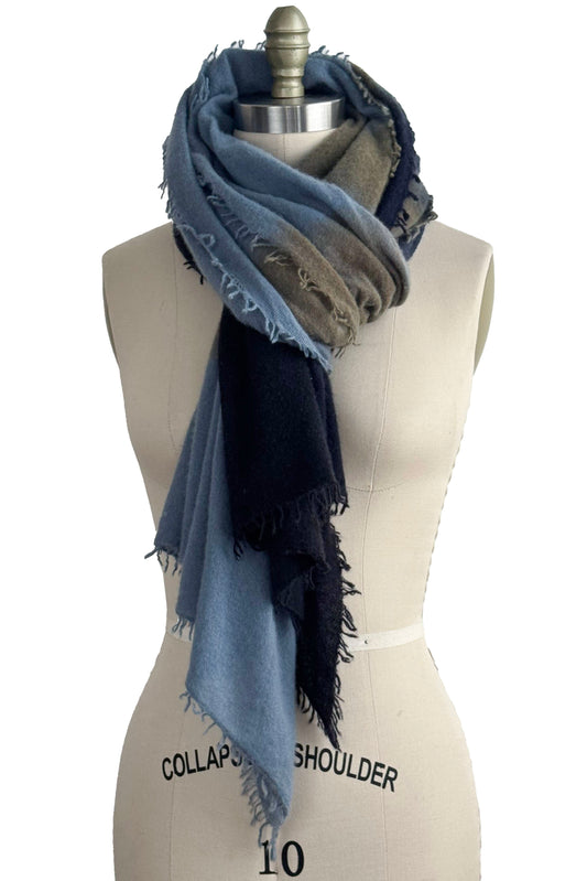 Shawl | Cashmere | Ombre Dyed | Blue & Grey
