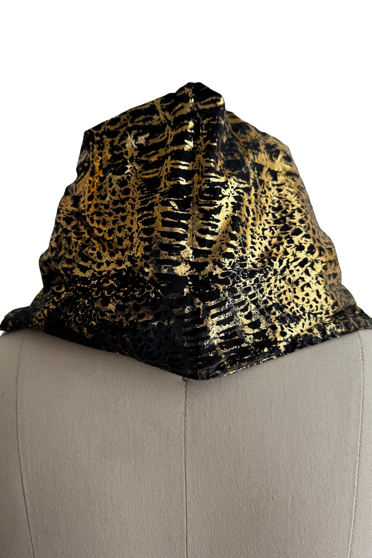 Channeled Neck Scarf | Silk Taffeta & Foil | Alligator | Black & Gold