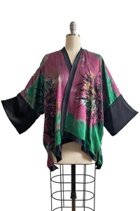 Lucianne Kimono w/ Bouquet Print Shibori Dye - Magenta & Green