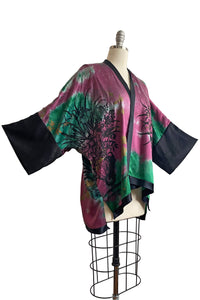 Lucianne Kimono w/ Bouquet Print Shibori Dye - Magenta & Green