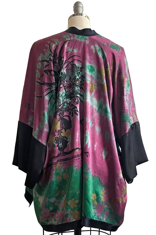 Lucianne Kimono w/ Bouquet Print Shibori Dye - Magenta & Green