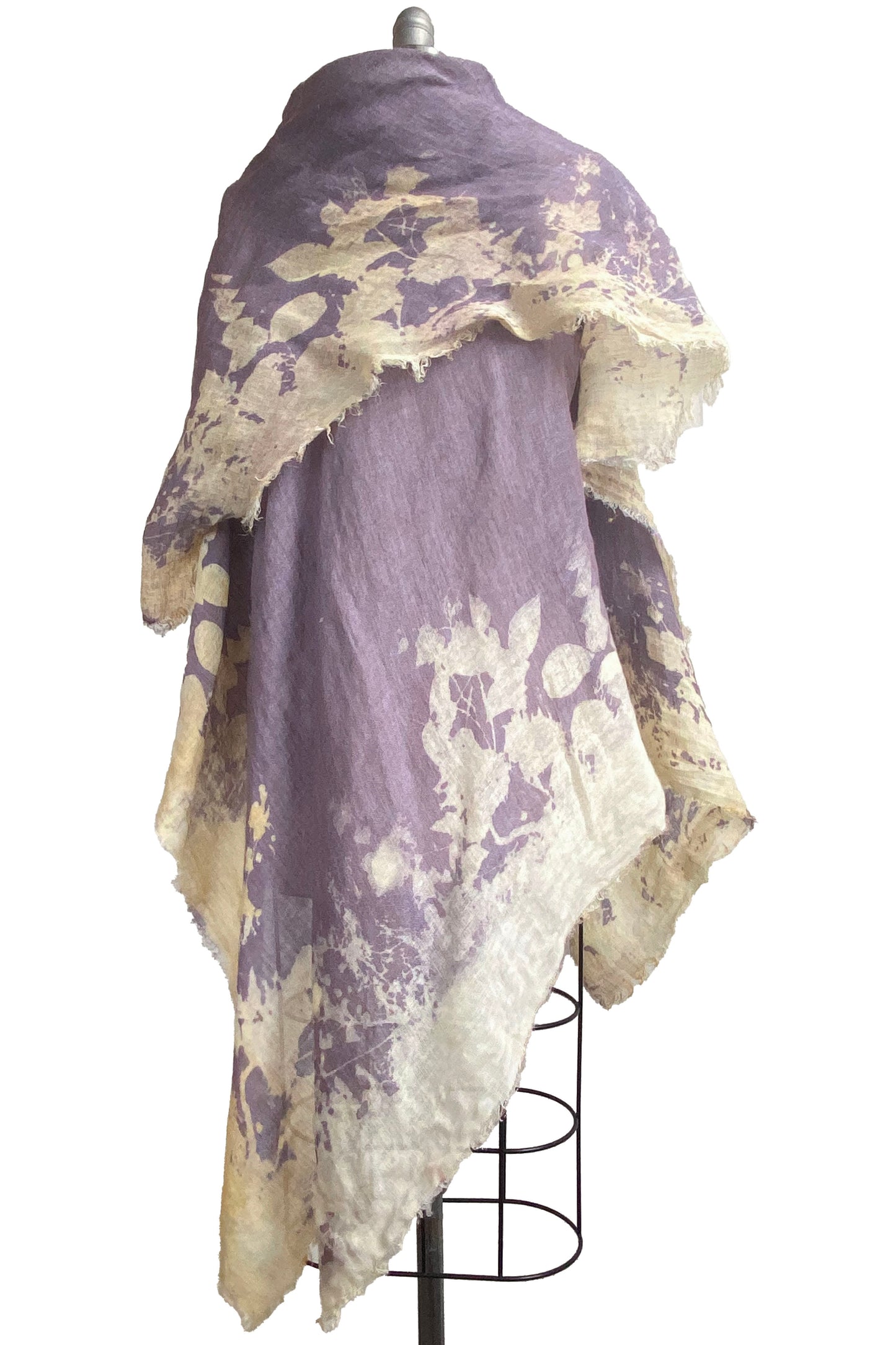 Asymmetrical Wrap Vest Open Weave Linen w/ Bramble Print - Lavender & Natural